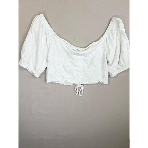 Roxy White Ruched Front Tie Detail Short Sleeve Off Shoulder Blouse Size XXL - Picture 4 of 13